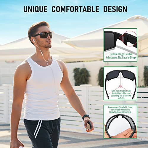 konqkin-Sports-Sunglasses-Mens-Womens-Unisex Polarised Sun Glasses Fashion Classic Vintage Retro Blacks UV400 For Driving Fishing Cycling Running,Black Grey