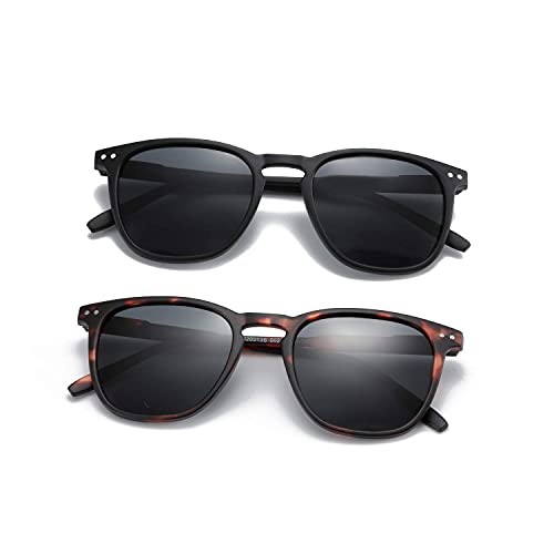 ZENOTTIC 2 Pack Polarised Sunglasses Womens Mens Retro Vintage Round and Square Sun Glasses with UV400 Protection Unisex