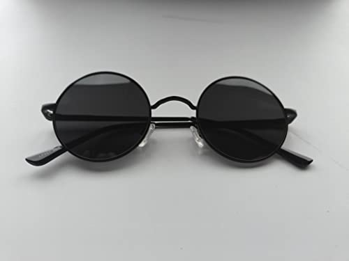 Joopin Retro Round Sunglasses Mens - UV400 Protection Metal Frame Vintage Circle Sun Glasses Polarised Sunglasses for Women and Men (Black Frame Black Lens)