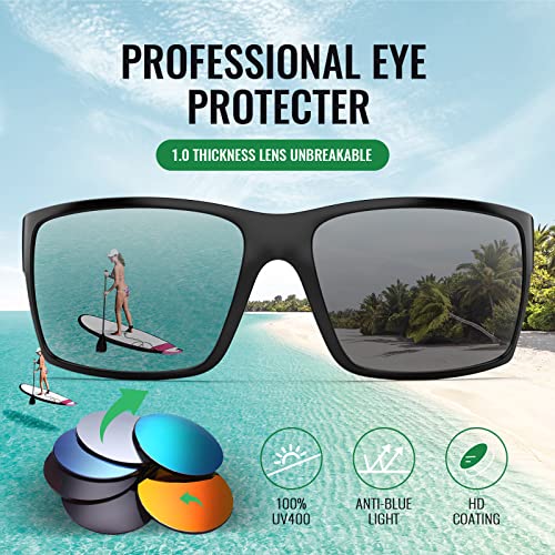 konqkin-Sports-Sunglasses-Mens-Womens-Unisex Polarised Sun Glasses Fashion Classic Vintage Retro Blacks UV400 For Driving Fishing Cycling Running,Black Grey