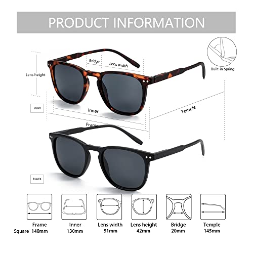 ZENOTTIC 2 Pack Polarised Sunglasses Womens Mens Retro Vintage Round and Square Sun Glasses with UV400 Protection Unisex