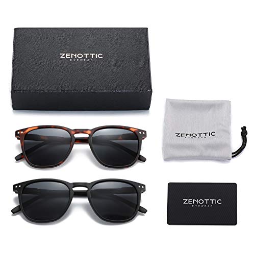 ZENOTTIC 2 Pack Polarised Sunglasses Womens Mens Retro Vintage Round and Square Sun Glasses with UV400 Protection Unisex