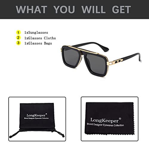 Long Keeper Retro Square Sunglasses for Men Women Classic Pilot Sunglasses Vintage Style Metal Square Frames Anti UV400 Sun Glasses Unisex