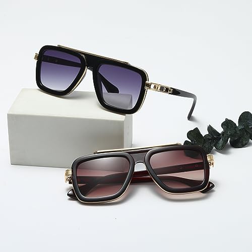 Long Keeper Retro Square Sunglasses for Men Women Classic Pilot Sunglasses Vintage Style Metal Square Frames Anti UV400 Sun Glasses Unisex