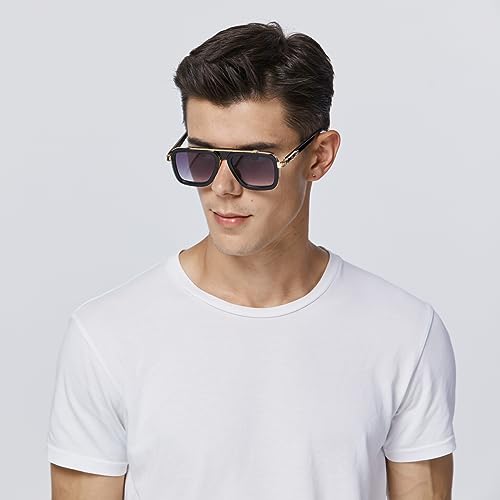 Long Keeper Retro Square Sunglasses for Men Women Classic Pilot Sunglasses Vintage Style Metal Square Frames Anti UV400 Sun Glasses Unisex