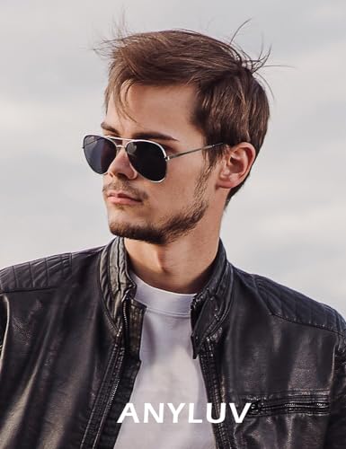 ANYLUV Pilot Sunglasses Mens, Polarised Sunglasses Men Women Classic Black Shades Metal Frame with UV Protection (Black/Grey)
