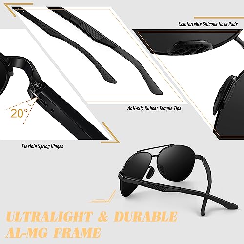 CGID Premium Al-Mg Alloy Pilot Polarised Sunglasses Mens UV400, Flexible Spring Hinges Sun Glasses for Men Women Mens Shades