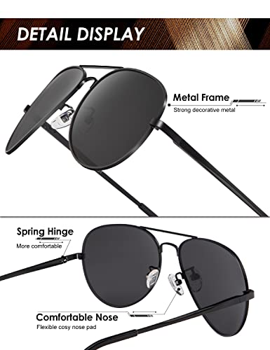 ANYLUV Pilot Sunglasses Mens, Polarised Sunglasses Men Women Classic Black Shades Metal Frame with UV Protection (Black/Grey)