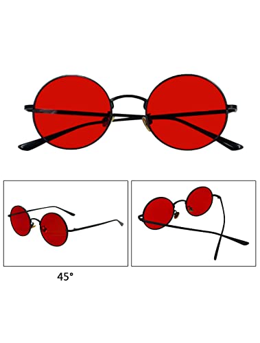 SEIUKS Sunglasses Unisex Round Sunglasses Men Circle Womens Mens Sun Glasses UV400 Protection Black Red