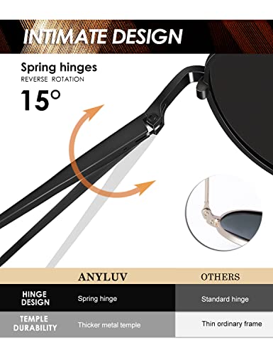 ANYLUV Pilot Sunglasses Mens, Polarised Sunglasses Men Women Classic Black Shades Metal Frame with UV Protection (Black/Grey)