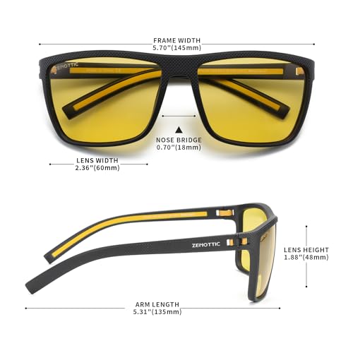 ZENOTTIC Polarised Sunglasses for Men Lightweight TR90 Frame UV400 Protection Night Vision Driving Square Sun Glasses