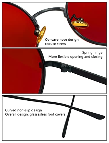 SEIUKS Sunglasses Unisex Round Sunglasses Men Circle Womens Mens Sun Glasses UV400 Protection Black Red