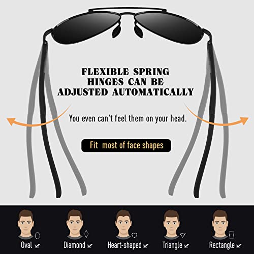 CGID Premium Al-Mg Alloy Pilot Polarised Sunglasses Mens UV400, Flexible Spring Hinges Sun Glasses for Men Women Mens Shades