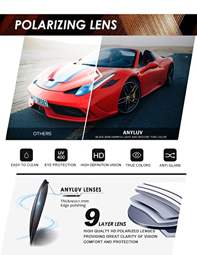 ANYLUV Pilot Sunglasses Mens, Polarised Sunglasses Men Women Classic Black Shades Metal Frame with UV Protection (Black/Grey)