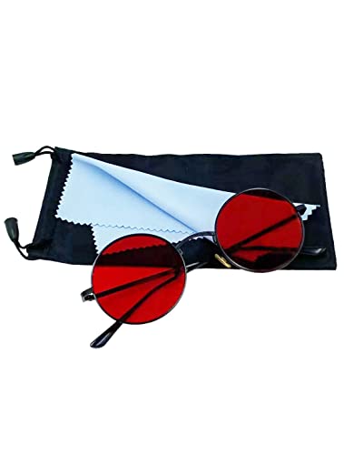 SEIUKS Sunglasses Unisex Round Sunglasses Men Circle Womens Mens Sun Glasses UV400 Protection Black Red