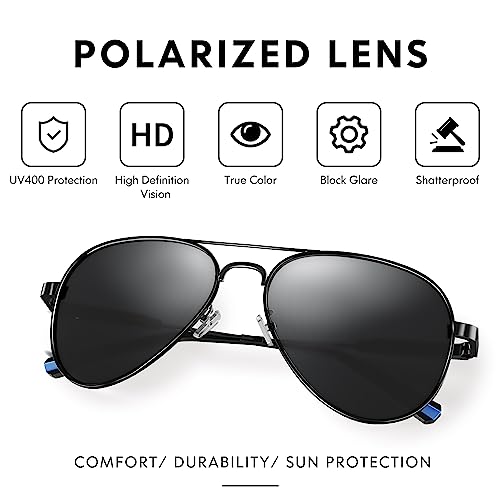 DADA-PRO Mens Sunglasses Pilot Polarized Women Sun glasses Designer Retro Pilot Shades for Cycling Driving Golf, UV 400 protection (Black)