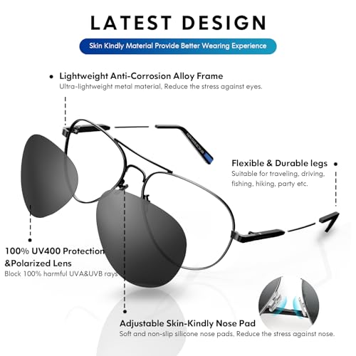 DADA-PRO Mens Sunglasses Pilot Polarized Women Sun glasses Designer Retro Pilot Shades for Cycling Driving Golf, UV 400 protection (Black)