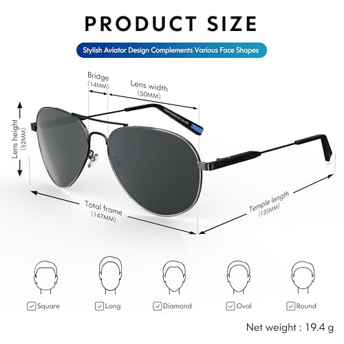 DADA-PRO Mens Sunglasses Pilot Polarized Women Sun glasses Designer Retro Pilot Shades for Cycling Driving Golf, UV 400 protection (Black)