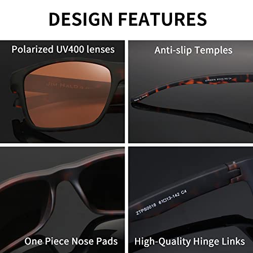 Jim Halo Polarized Sunglasses for Men Women Wrap Around Sprot Sun Glasses for Cycling Fishing Driving (Tortoise/Brown)