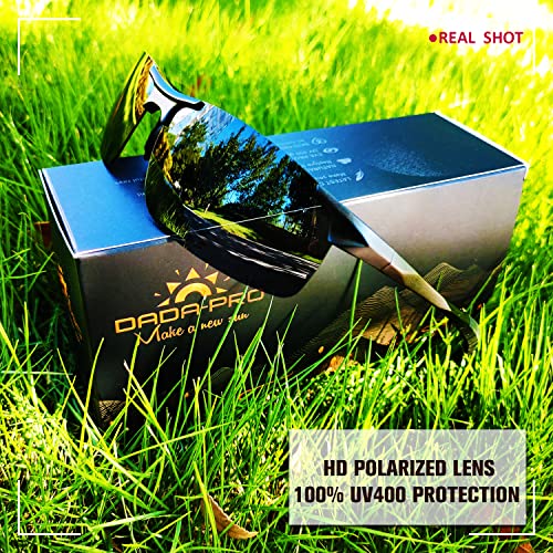 DADA-PRO Mens Sunglasses Driving Polarized Sun glasses Sports Mirrored Retro Shades for Cycling Golf Shooting Fishing, UV 400 protection (Black New)