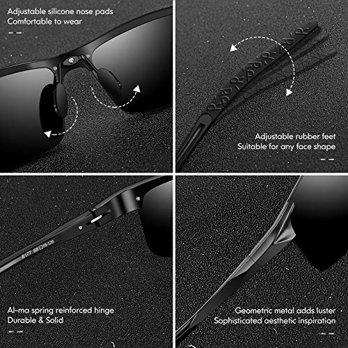 DADA-PRO Mens Sunglasses Driving Polarized Sun glasses Sports Mirrored Retro Shades for Cycling Golf Shooting Fishing, UV 400 protection (Black New)