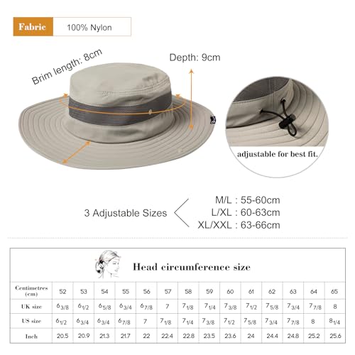 TOP-EX Sun Hat for Men & Women UPF 50- Wide Brim, Waterproof, Breathable & Adjustable for Summer, Fishing, Hiking, Safari - Lightweight & Packable Outdoor Hat Light Grey M/L