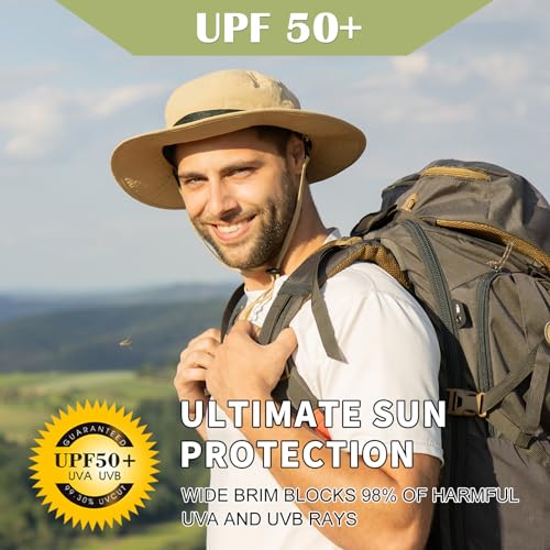 TOP-EX Sun Hat for Men & Women UPF 50- Wide Brim, Waterproof, Breathable & Adjustable for Summer, Fishing, Hiking, Safari - Lightweight & Packable Outdoor Hat Light Grey M/L