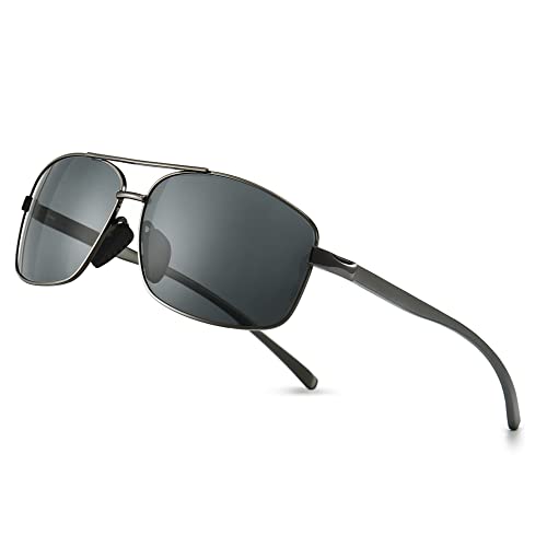 SUNGAIT Ultra Lightweight Rectangular Polarized Sunglasses Man UV400 Protection (Gunmetal Frame Gray Lens, 62) 2458 QKHUK