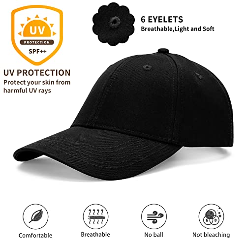 Breampot Baseball Cap Casual Unisex 6 Panel Adjustable Cotton Plain Sports Sun Hat Black