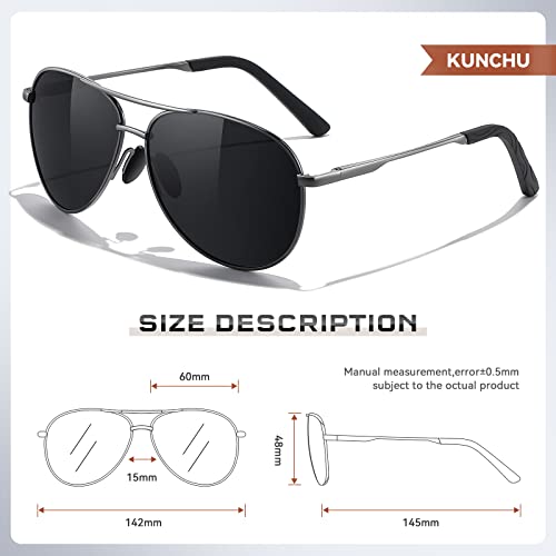 kunchu Pilot-Polarised-Sunglasses-Mens 2 Pack Black Sunglasses Womens UV400 Protection Sun Glasses Retro Classic Fashion Style Shades