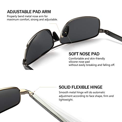 SUNGAIT Ultra Lightweight Rectangular Polarized Sunglasses Man UV400 Protection (Gunmetal Frame Gray Lens, 62) 2458 QKHUK