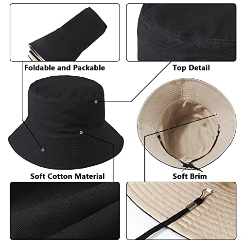 TAGVO XX-Large Bucket Hat Unisex Big Reversible Cotton Fisherman Hats Double Sided Bucket Sun Hats Cap for Holidays Fishing Hiking Black-Beige