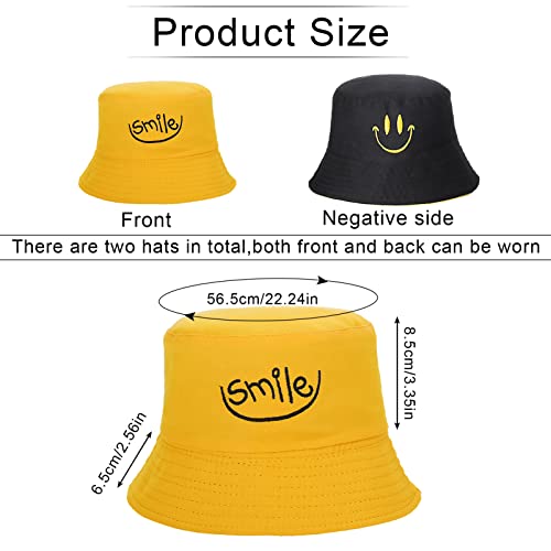 Fanshiontide 2 Pieces Bucket Hat Women Men Foldable Double-Sided Cotton Sun Beach Cap,Lovely Smile Summer Fisherman's Hats Casual Sun Hat for Women Men Holidays Camping Fishing