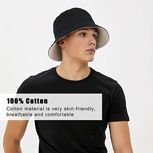 TAGVO XX-Large Bucket Hat Unisex Big Reversible Cotton Fisherman Hats Double Sided Bucket Sun Hats Cap for Holidays Fishing Hiking Black-Beige