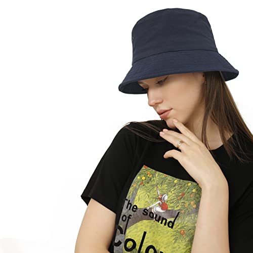 MengPa Bucket Hat for Women Men Unisex Sun Hats Plain Colors Navy EU3128-15