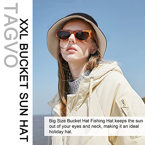 TAGVO XX-Large Bucket Hat Unisex Big Reversible Cotton Fisherman Hats Double Sided Bucket Sun Hats Cap for Holidays Fishing Hiking Black-Beige