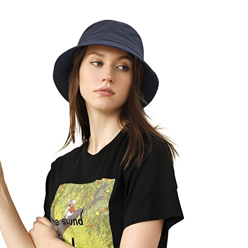 MengPa Bucket Hat for Women Men Unisex Sun Hats Plain Colors Navy EU3128-15