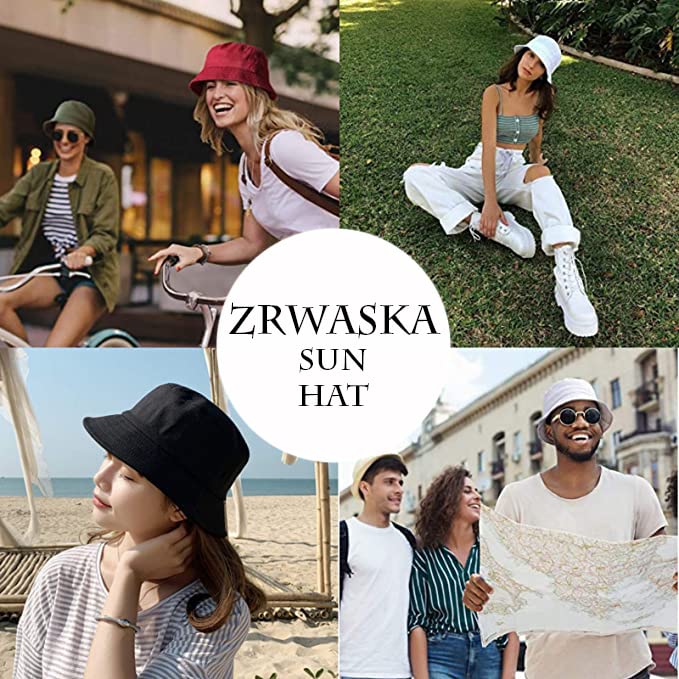 ZRWASKA® Unisex Bucket Hat Reversible Mens, Womens Cotton Fisherman Hats for Hunting, Camping, Hiking, Travelling, Fishing, Football Summer Sun Hat Plain Colours Size 56-58cm (White)