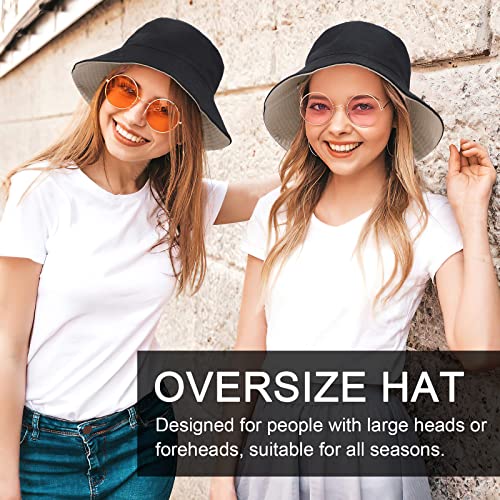 TAGVO XX-Large Bucket Hat Unisex Big Reversible Cotton Fisherman Hats Double Sided Bucket Sun Hats Cap for Holidays Fishing Hiking Black-Beige
