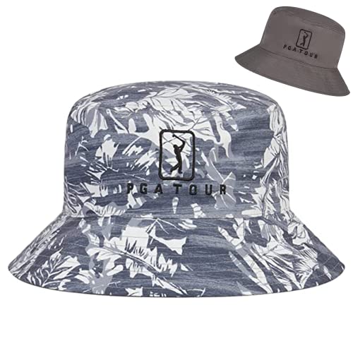 PGA Tour Men's Reversible Camo Bucket Hat, Classic Style, Double-Side with Print or Solid Colour Cap, Quiet Shade, One Size