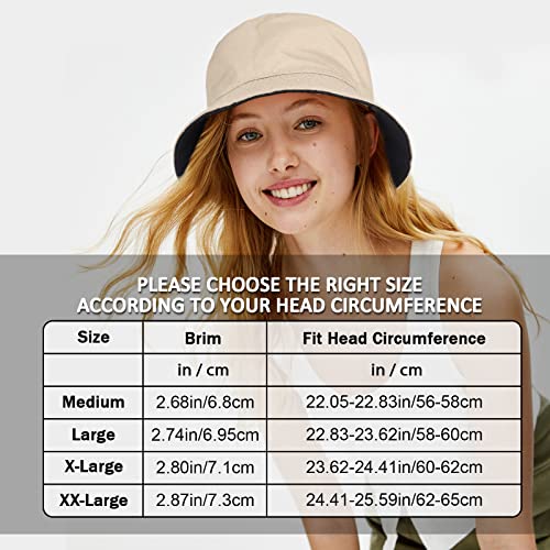TAGVO XX-Large Bucket Hat Unisex Big Reversible Cotton Fisherman Hats Double Sided Bucket Sun Hats Cap for Holidays Fishing Hiking Black-Beige