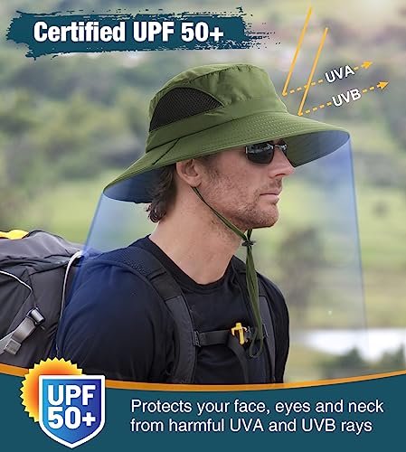 Wmcaps Sun Hats, Wide Brim UPF 50+ Sun Hats for Men Summer Beach Safari Hat UV Protection, Foldable Fishsing Walking Hiking Boonie Hat with Breathable Mesh and Adjustable Chin Stra (Navy Blue)