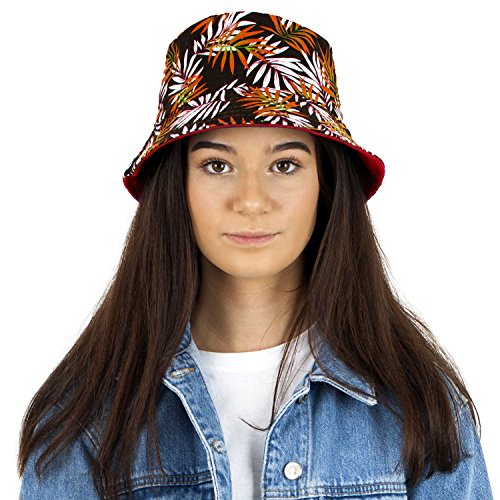 TOSKATOK Unisex Mens Ladies Tropical Palm Leaf Cotton Bush Bucket Sun Hat-Orange