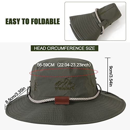 TAGVO Boonie Hat Fishing Hat for men, Foldable Cowboy Style Bucket Hat Sun Hat UV Protection Wide Brim Bucket Cap Adjustable Chin Strap Breathable Safari Hat Jungle Hat For Fishing Camping Hiking
