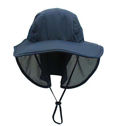 Sun Hat Men & Women UPF 50+ Mesh Summer Protection Outdoor UV Cap with Neck Flap Breathable Packable Hunting Fishing Beach Hat Dark Blue