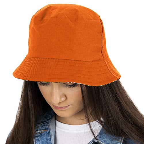 TOSKATOK Unisex Mens Ladies Tropical Palm Leaf Cotton Bush Bucket Sun Hat-Orange