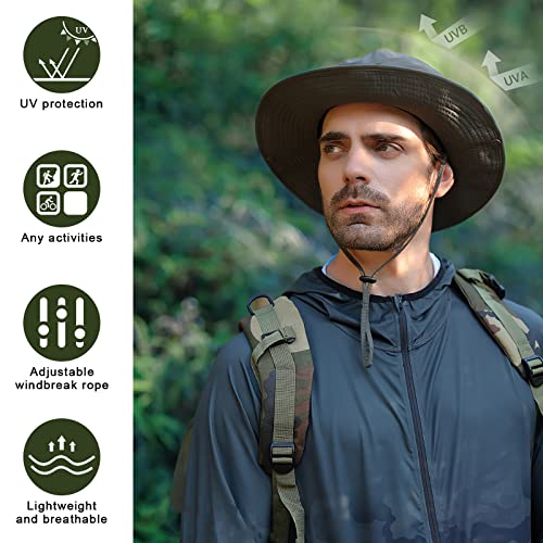TAGVO Boonie Hat Fishing Hat for men, Foldable Cowboy Style Bucket Hat Sun Hat UV Protection Wide Brim Bucket Cap Adjustable Chin Strap Breathable Safari Hat Jungle Hat For Fishing Camping Hiking