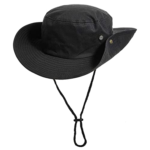 Sun-Hats-for-Men-with-UV-Protection-Wide-Brim Bucket Fishing Safari Boonie Hat for Summer (XL; 23 5/8-24), Black, XL