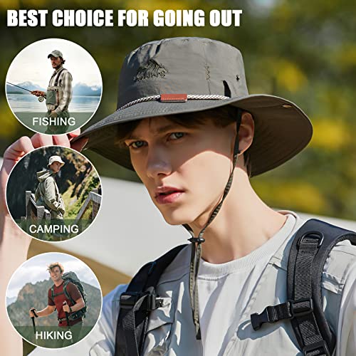 TAGVO Boonie Hat Fishing Hat for men, Foldable Cowboy Style Bucket Hat Sun Hat UV Protection Wide Brim Bucket Cap Adjustable Chin Strap Breathable Safari Hat Jungle Hat For Fishing Camping Hiking