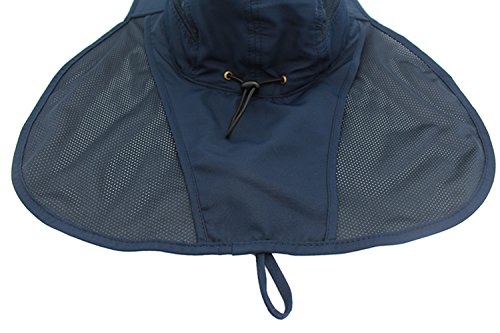 Sun Hat Men & Women UPF 50+ Mesh Summer Protection Outdoor UV Cap with Neck Flap Breathable Packable Hunting Fishing Beach Hat Dark Blue